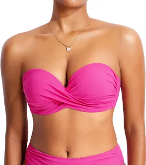 DOBREVA Women's Underwire Bandeau Bikini Top Sexy Strapless Bathing Suit Tops Halter Swimwear - Bra Sizes