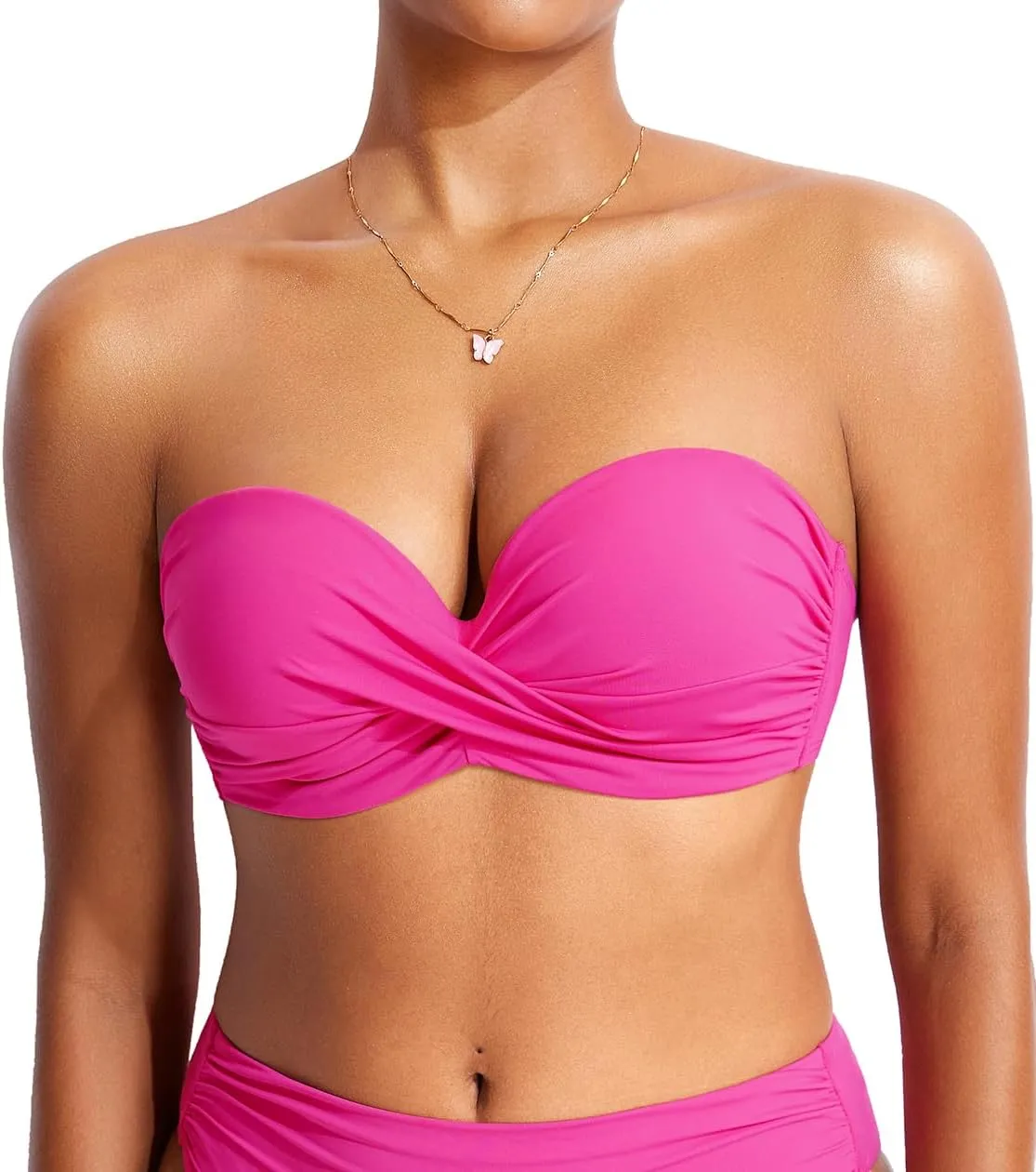 DOBREVA Women's Underwire Bandeau Bikini Top Sexy Strapless Bathing Suit Tops Halter Swimwear - Bra Sizes