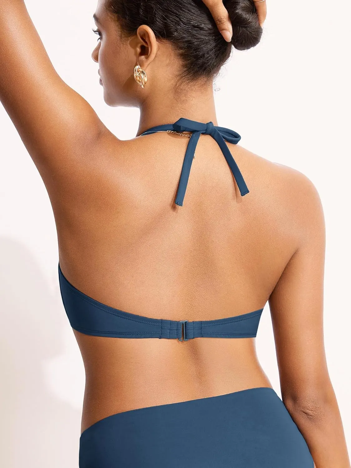 DOBREVA Women's Underwire Bandeau Bikini Top Sexy Strapless Bathing Suit Tops Halter Swimwear - Bra Sizes