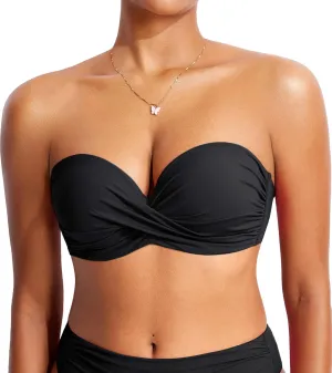 DOBREVA Women's Underwire Bandeau Bikini Top Sexy Strapless Bathing Suit Tops Halter Swimwear - Bra Sizes
