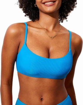 DOBREVA Women's Bikini Top Scoop Neck Bathing Suit Tops Ribbed Adjustable Straps Swimsuit Sexy Padded Swim Bra