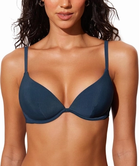 DOBREVA Women's Underwire Bikini Top V Neck Bathing Suit Tops Ribbed Plunge Swimsuits Sexy Unpadded - Bra Sizes
