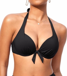 DOBREVA Women's Underwire Push Up Bikini Top Halter Bathing Suit Tops Sexy Supportive Swimsuits - Bra Sizes