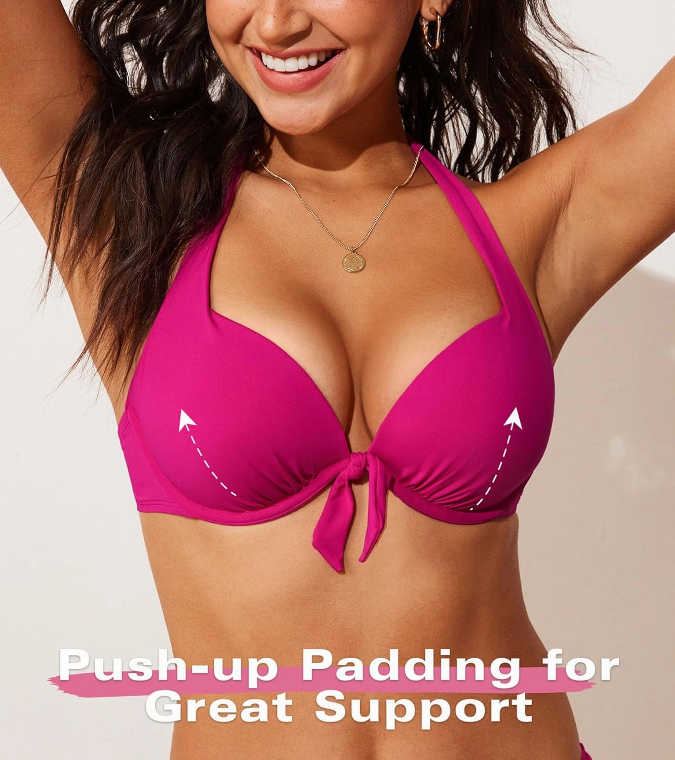 DOBREVA Women's Underwire Push Up Bikini Top Halter Bathing Suit Tops Sexy Supportive Swimsuits - Bra Sizes