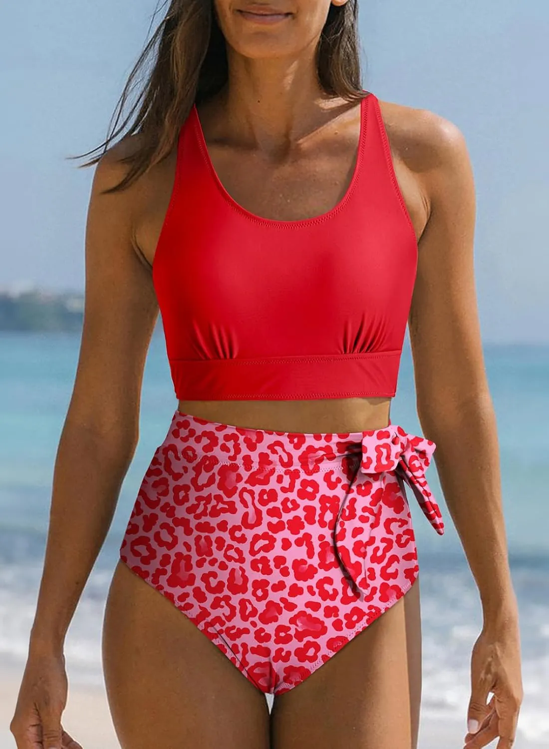 Dokotoo Womens 2 Piece Swimsuit Scoop Neck Sleeveless 2025 Racerback Top Tummy Control Tie Knot Bathing Suits Floral Bottoms