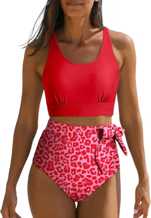 Dokotoo Womens 2 Piece Swimsuit Scoop Neck Sleeveless 2025 Racerback Top Tummy Control Tie Knot Bathing Suits Floral Bottoms