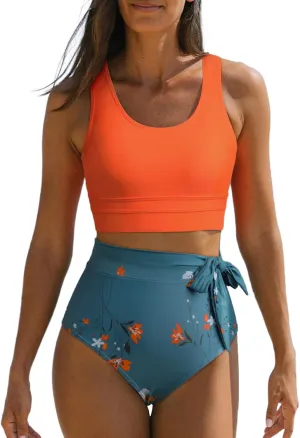 Dokotoo Womens 2 Piece Swimsuit Scoop Neck Sleeveless 2025 Racerback Top Tummy Control Tie Knot Bathing Suits Floral Bottoms