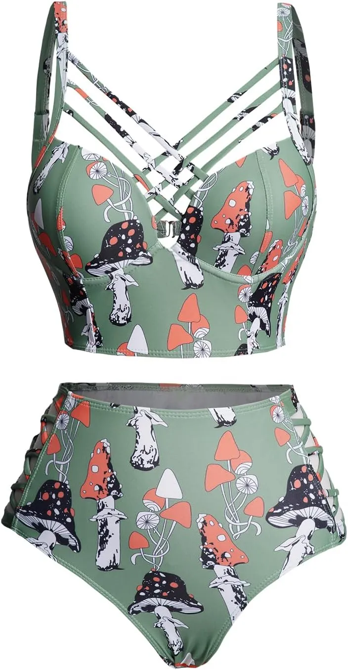 DRESSFO Gothic Galaxy Skull Print Bikini Set Retro Vintage Tummy Control Two Piece Tankini