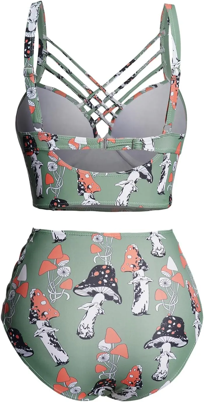 DRESSFO Gothic Galaxy Skull Print Bikini Set Retro Vintage Tummy Control Two Piece Tankini