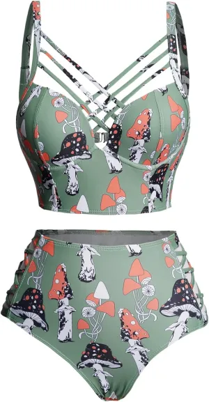 DRESSFO Gothic Galaxy Skull Print Bikini Set Retro Vintage Tummy Control Two Piece Tankini