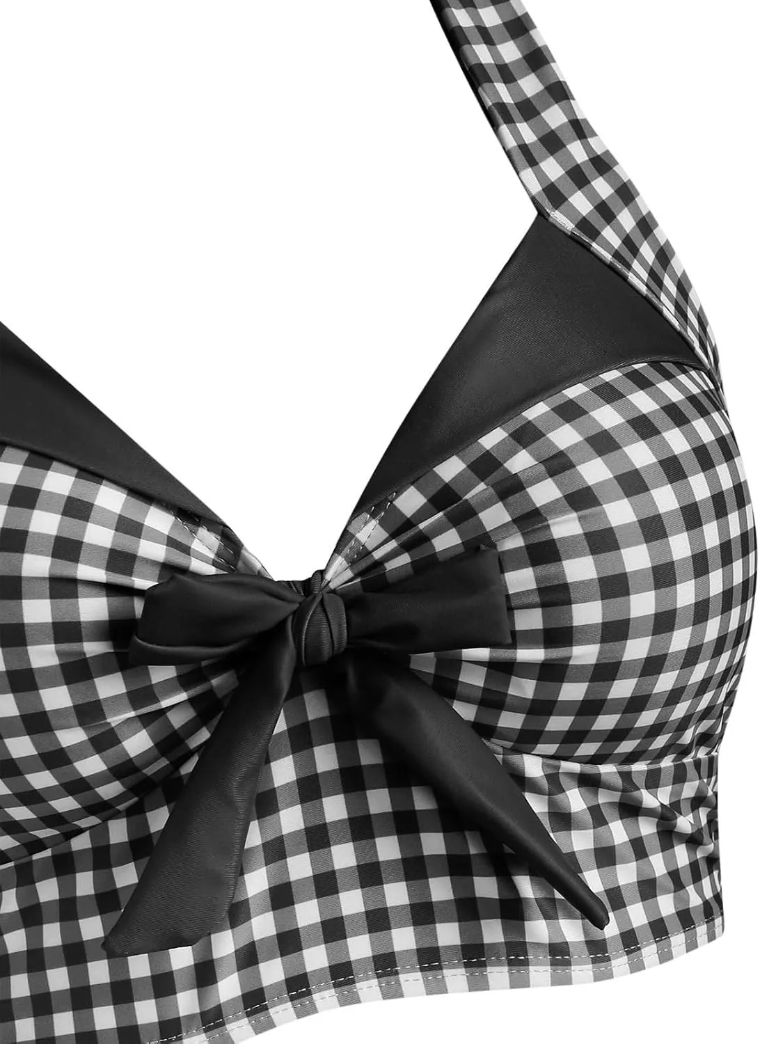 DRESSFO Women's Bikini Set Halter Two Piece High Waisted Swimsuit Plaid Retro Tummy Control Tankini Bathing Suit