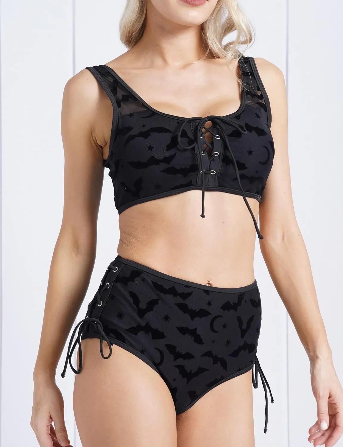 DRESSFO Women's High Waisted Bikini Sets Two Piece Padded Retro Vintage Tummy Control Swimsuit Gothic Bathing Suit