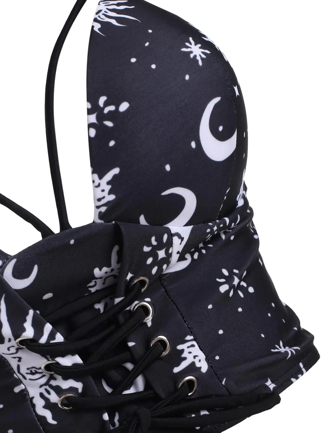 DRESSFO Women's High Waisted Bikini Sets Two Piece Padded Retro Vintage Tummy Control Swimsuit Gothic Bathing Suit