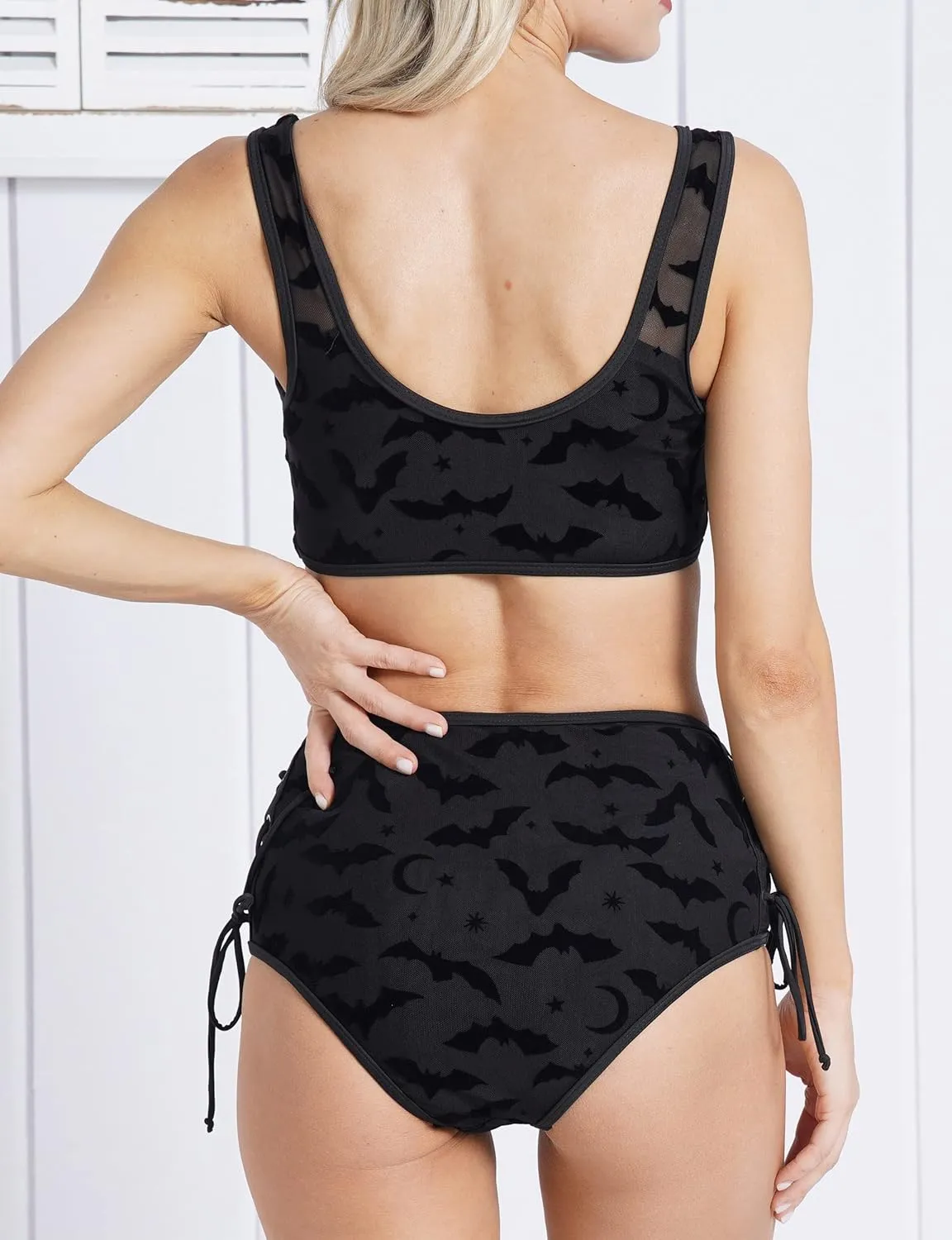 DRESSFO Women's High Waisted Bikini Sets Two Piece Padded Retro Vintage Tummy Control Swimsuit Gothic Bathing Suit