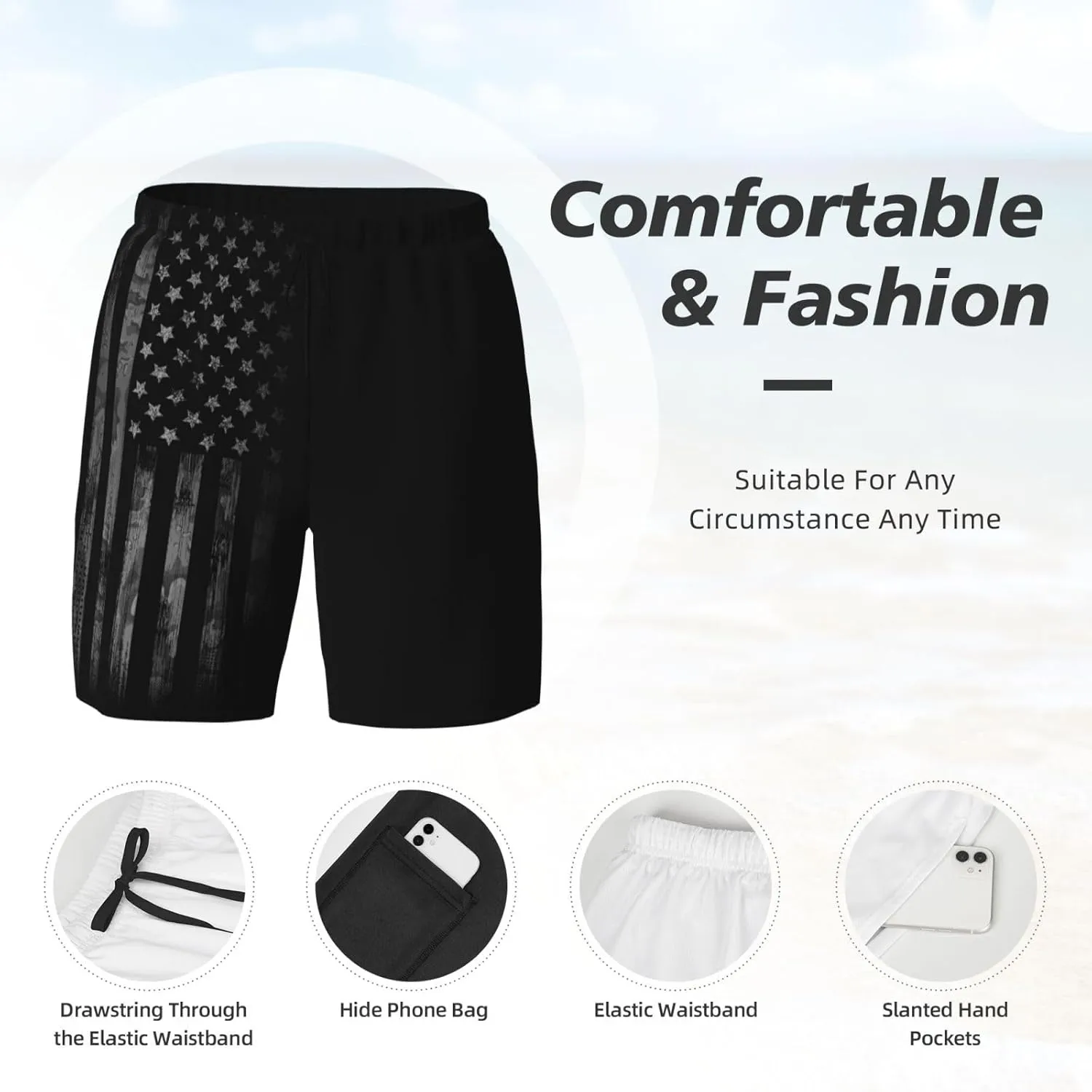 Duck Men's Swim Trunks with Compression Liner 2 in 1 Inseam Quick Dry Beach Shorts 7 inch Swimming Board Shorts