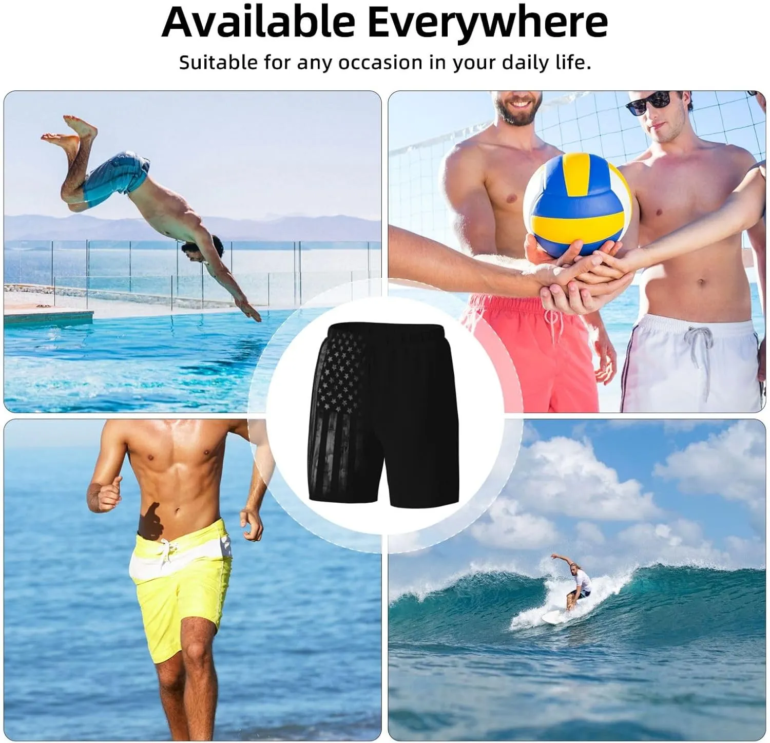 Duck Men's Swim Trunks with Compression Liner 2 in 1 Inseam Quick Dry Beach Shorts 7 inch Swimming Board Shorts