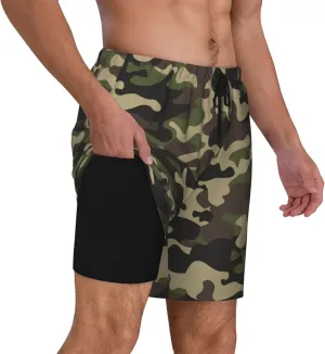 Duck Men's Swim Trunks with Compression Liner 2 in 1 Inseam Quick Dry Beach Shorts 7 inch Swimming Board Shorts