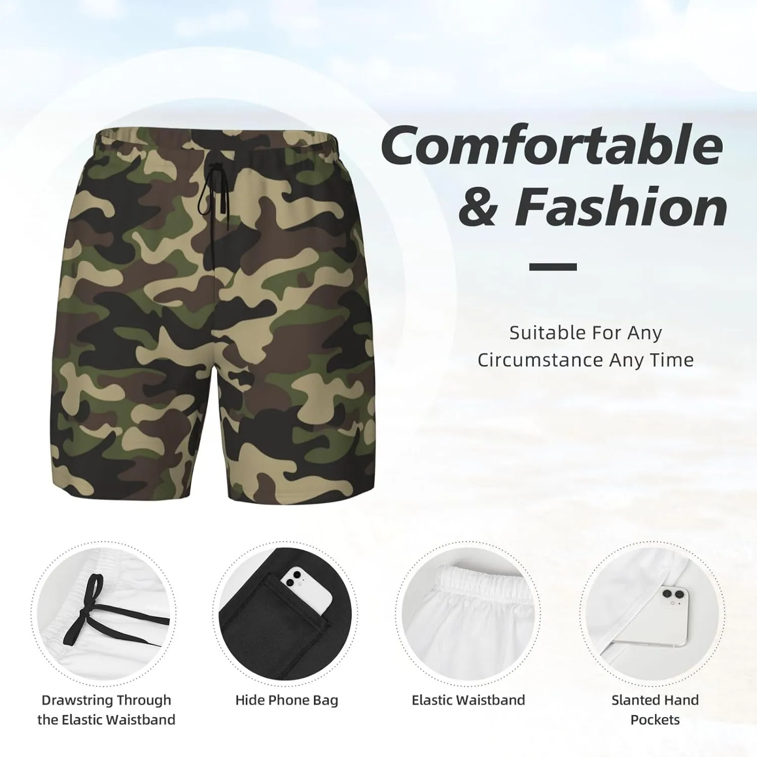 Duck Men's Swim Trunks with Compression Liner 2 in 1 Inseam Quick Dry Beach Shorts 7 inch Swimming Board Shorts