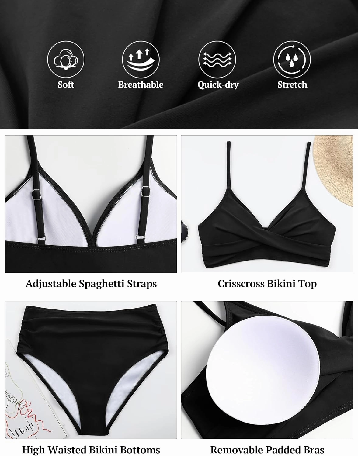 Edelqual Women's High Waisted Bikini Sets Two Piece Swimsuit Tummy Control Bathing Suit V Neck Swimwear 2025 Swim Suit