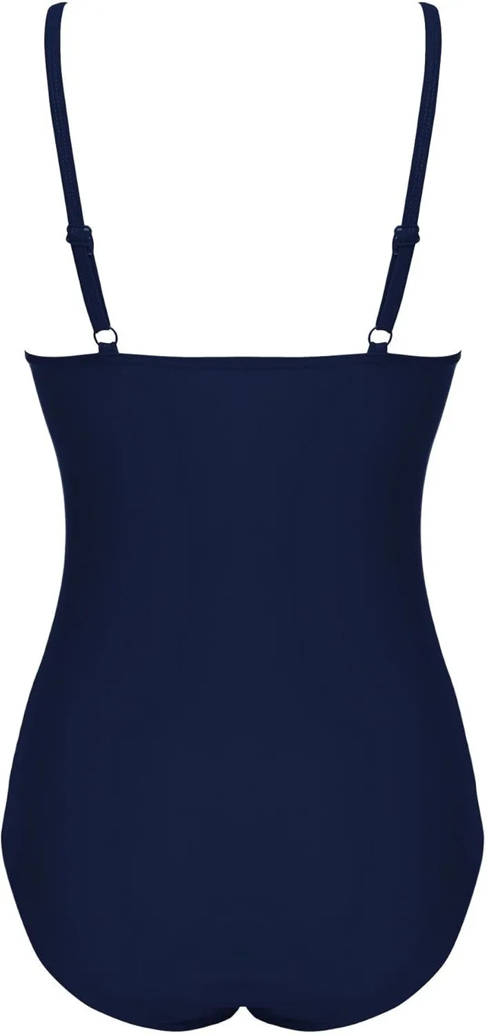 Ekouaer Women's One Piece Swimsuit Ruched Tummy Control Bathing Suits Vintage Retro Push Up Swimwear