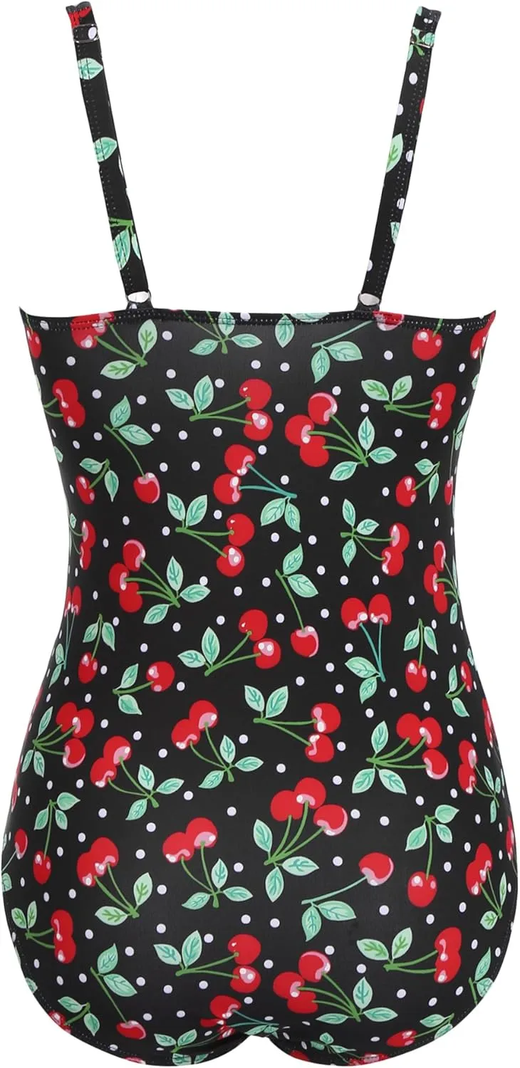 Ekouaer Women's One Piece Swimsuit Ruched Tummy Control Bathing Suits Vintage Retro Push Up Swimwear
