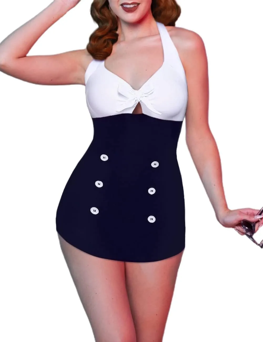 Ekouaer Womens One Piece Swimsuits Vintage Striped Skirt Bathing Suit Vintage Retro Push Up Swimwear