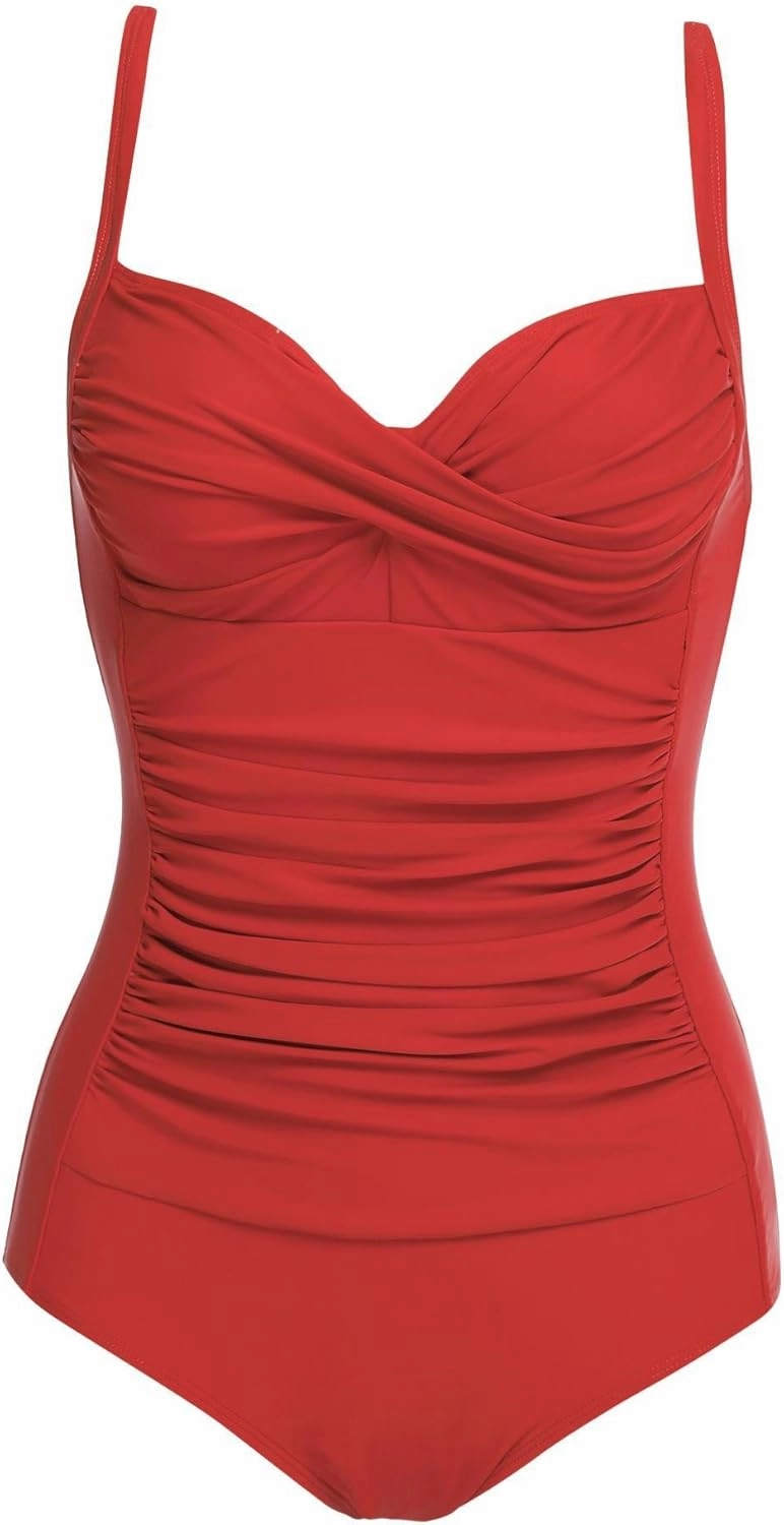 Ekouaer Women's One Piece Swimsuit Ruched Tummy Control Bathing Suits Vintage Retro Push Up Swimwear