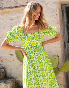Elizabeth Dress - Lime Border