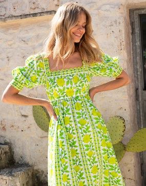 Elizabeth Dress - Lime Border