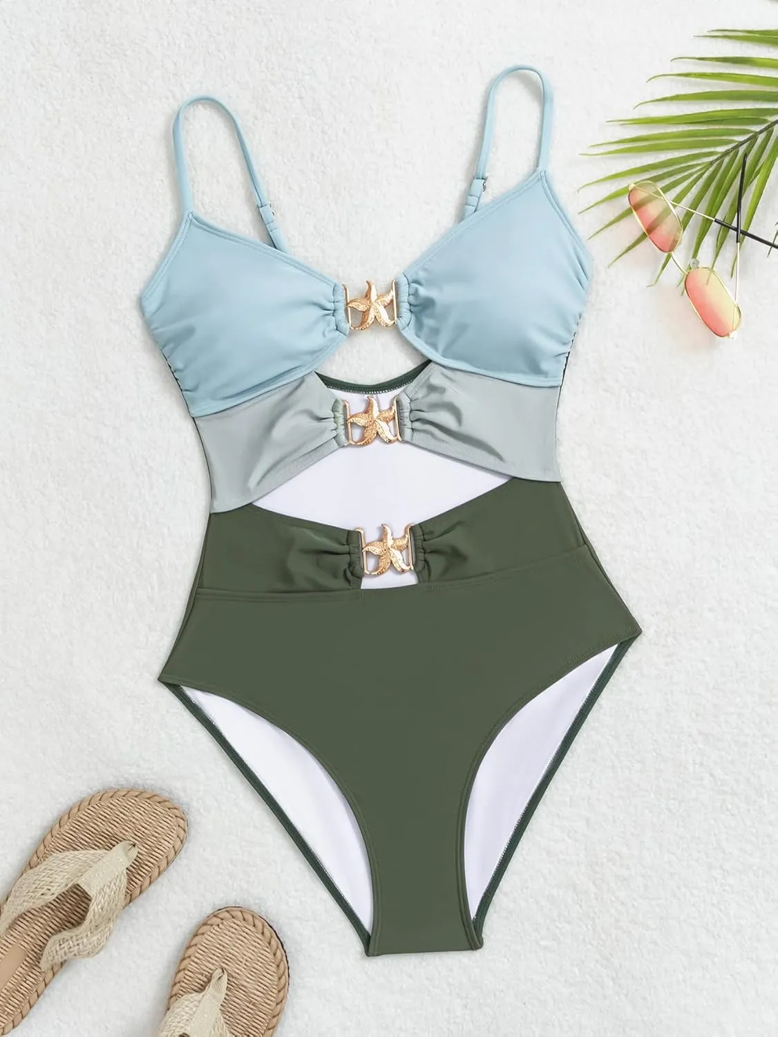 Eomenie One Piece Swimsuit for Women Cutout Monokini Sexy Bathing Suit Metal Swim Suit
