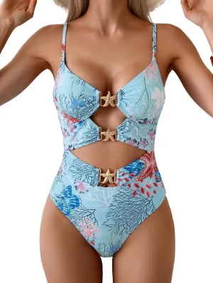 Eomenie One Piece Swimsuit for Women Cutout Monokini Sexy Bathing Suit Metal Swim Suit