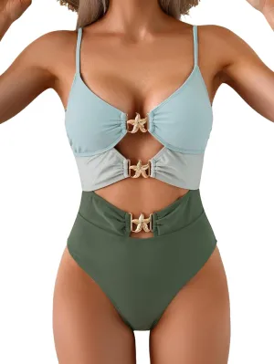 Eomenie One Piece Swimsuit for Women Cutout Monokini Sexy Bathing Suit Metal Swim Suit