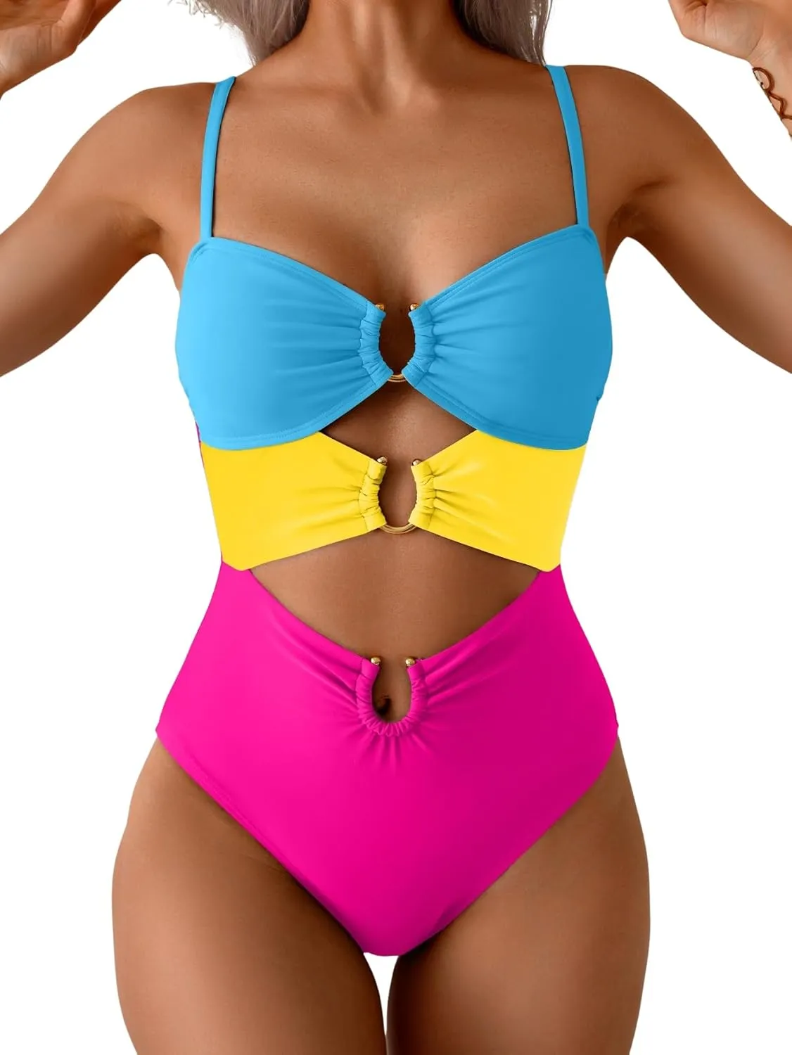 Eomenie One Piece Swimsuit for Women Ring Linked Monokini Sexy Bathing Suit Cutout Swim Suit