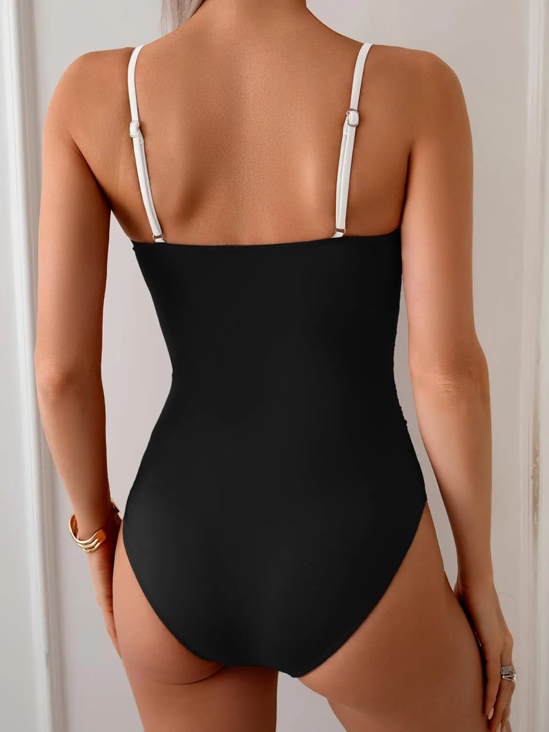 Eomenie One Piece Swimsuit for Women Tummy Control Ruched Bathing Suit Cutout U Wire Swim Suits