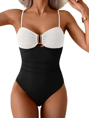 Eomenie One Piece Swimsuit for Women Tummy Control Ruched Bathing Suit Cutout U Wire Swim Suits