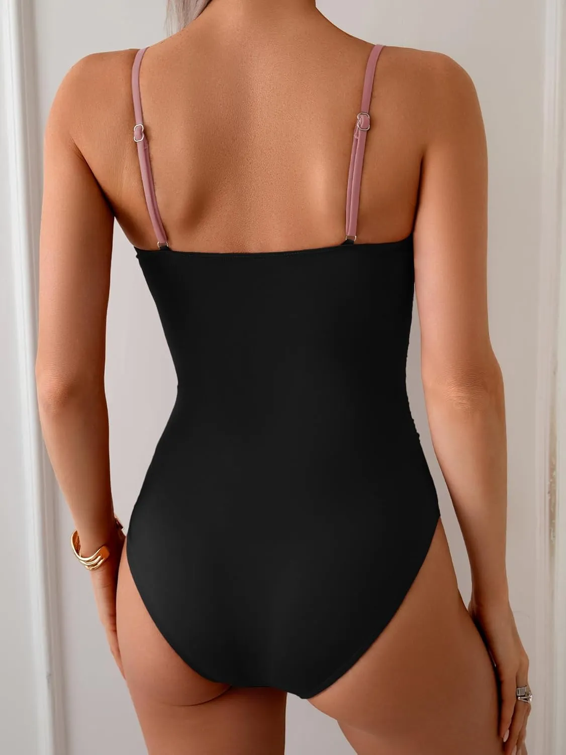 Eomenie One Piece Swimsuit for Women Tummy Control Ruched Bathing Suit Cutout U Wire Swim Suits