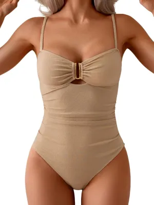 Eomenie One Piece Swimsuit for Women Tummy Control Ruched Bathing Suit Cutout U Wire Swim Suits