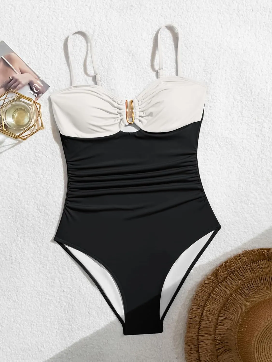 Eomenie One Piece Swimsuit for Women Tummy Control Ruched Bathing Suit Cutout U Wire Swim Suits