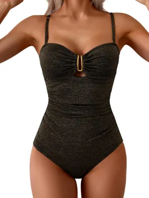 Eomenie One Piece Swimsuit for Women Tummy Control Ruched Bathing Suit Cutout U Wire Swim Suits