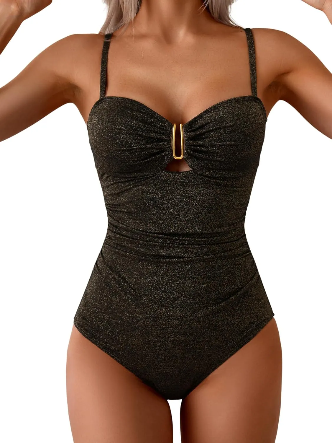 Eomenie One Piece Swimsuit for Women Tummy Control Ruched Bathing Suit Cutout U Wire Swim Suits
