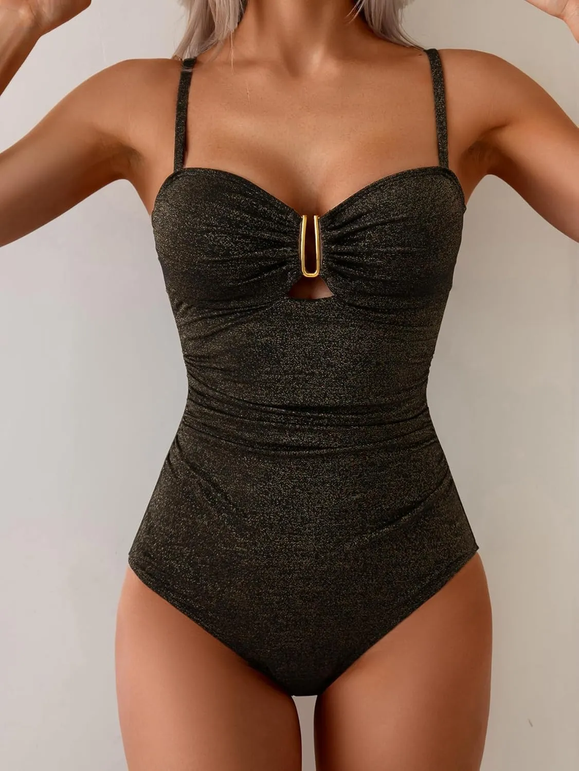 Eomenie One Piece Swimsuit for Women Tummy Control Ruched Bathing Suit Cutout U Wire Swim Suits