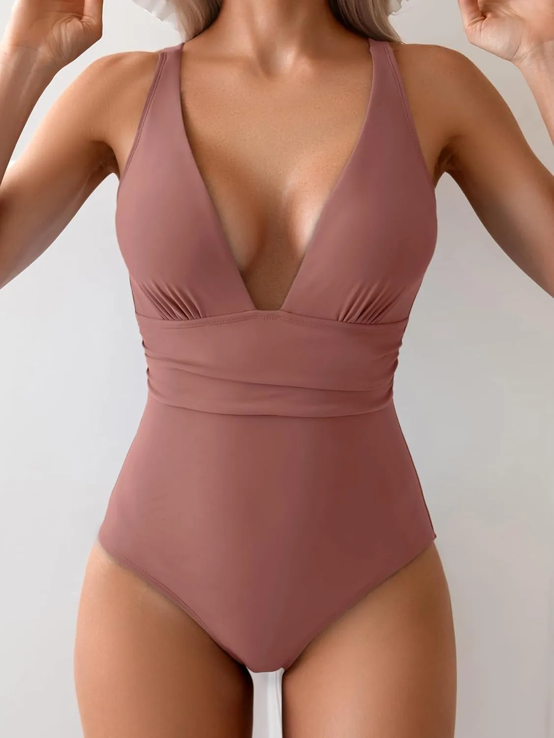 Eomenie Women's One Piece Swimsuit Tummy Control Bathing Suit V Neck Slimming 1 Piece Swimwear