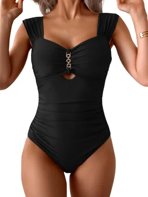 Eomenie Women's One Piece Swimsuit Tummy Control Cutout Bathing Suit Push Up Wide Straps Swim Suit