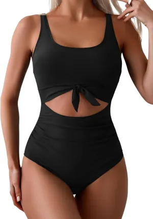 Eomenie Women's One Piece Swimsuit Tummy Control Slimming Bathing Suit Cutout Tie Knot Swimwear
