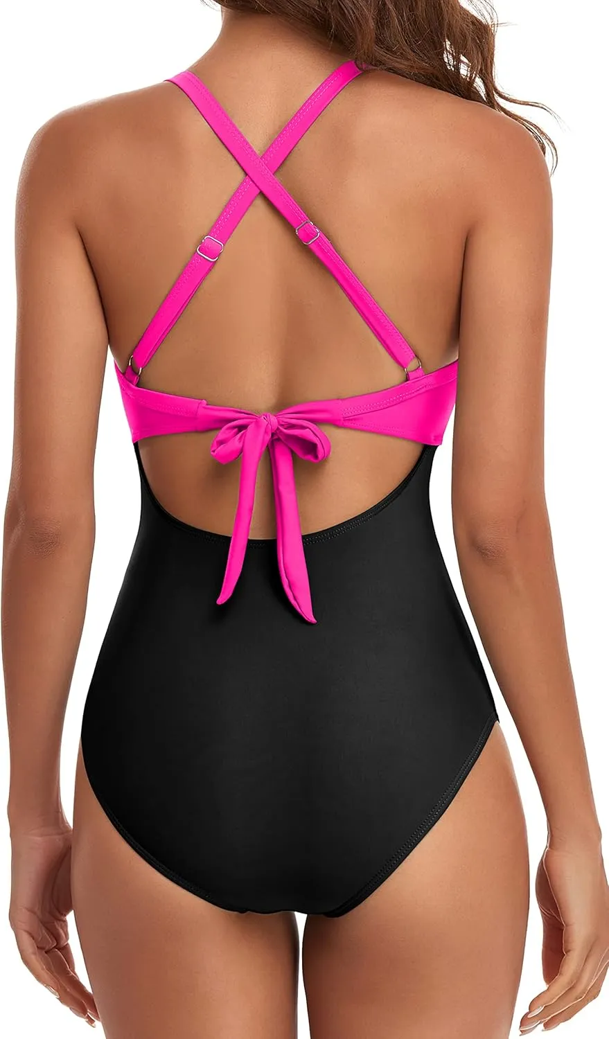 Eomenie Women's One Piece Swimsuits Tummy Control Cutout High Waisted Bathing Suit Wrap Tie Back 1 Piece Swimsuit