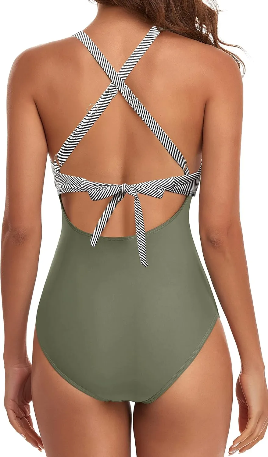 Eomenie Women's One Piece Swimsuits Tummy Control Cutout High Waisted Bathing Suit Wrap Tie Back 1 Piece Swimsuit