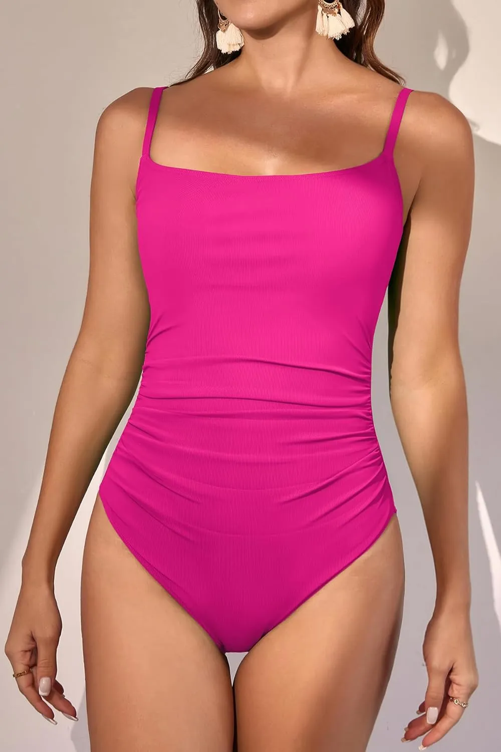 Eomenie Women's One Piece Swimsuits Tummy Control Ruched Bathing Suit 1 Piece Swimwear