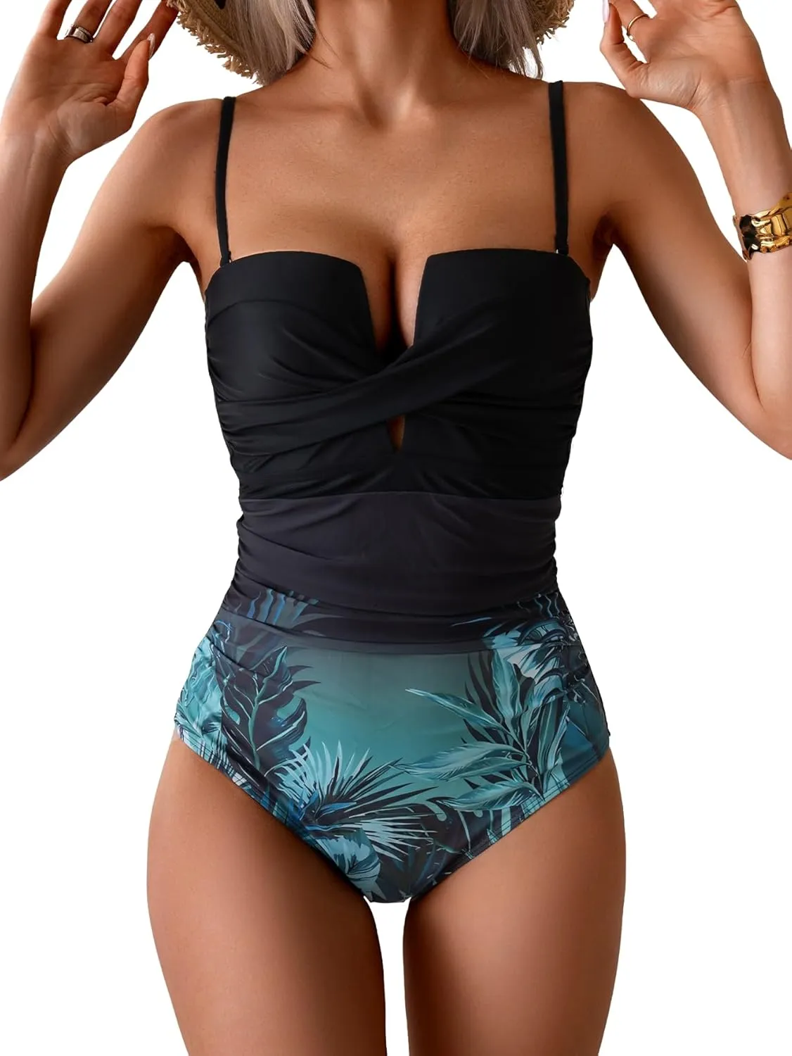 Eomenie Women's Push Up Wrap Front Swimsuit One Piece Tummy Control Bathing Suits Bandeau Support Slimming Swimwear