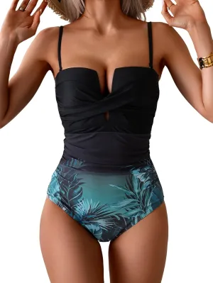 Eomenie Women's Push Up Wrap Front Swimsuit One Piece Tummy Control Bathing Suits Bandeau Support Slimming Swimwear