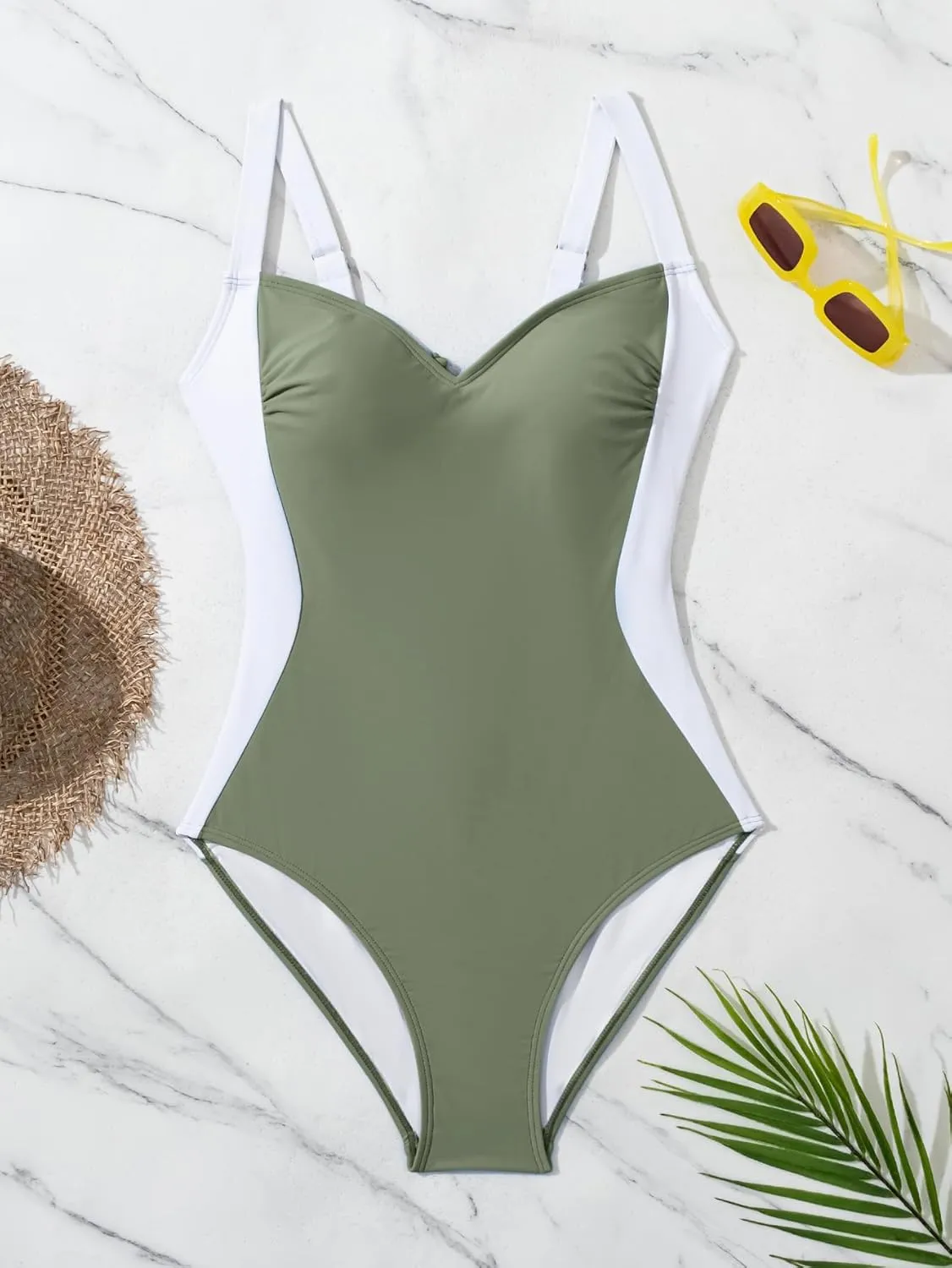 Eomenie Women's Tummy Control One Piece Swimsuit Slimming Lace Up Back Bathing Suit V Neck Swimwear